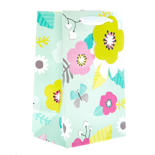 Small Portrait Gift Bag - Mint Floral