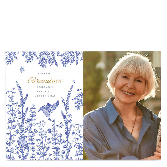 Photo Mother's Day Card - Blue Sparrow & Flowers