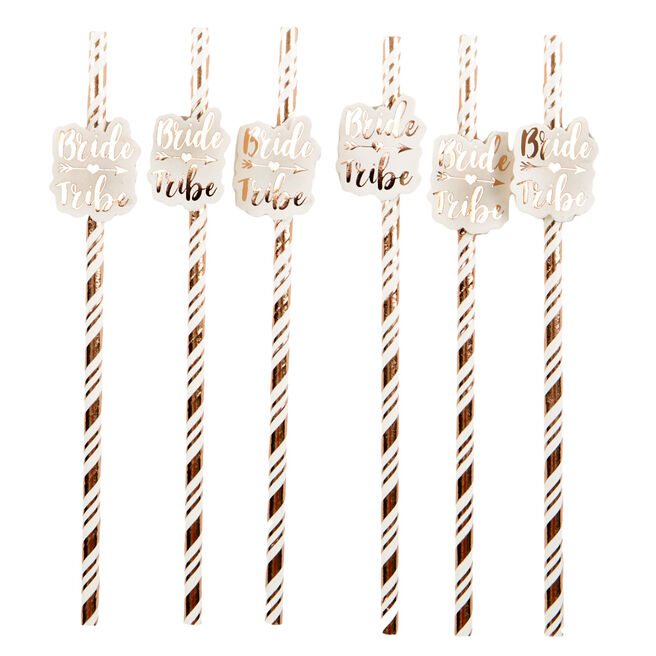 Bride Tribe Rose Gold Paper Drinking Straws - Pack of 6
