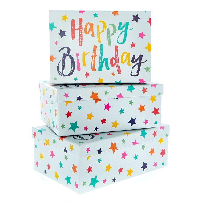 Starry Happy Birthday Gift Boxes - Set Of 3