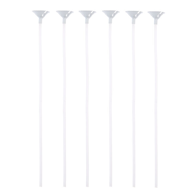 White Balloon Sticks With Cups - Pack of 6