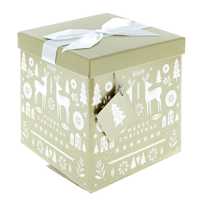 Medium Gold & White Flat-Pack Christmas Gift Box 