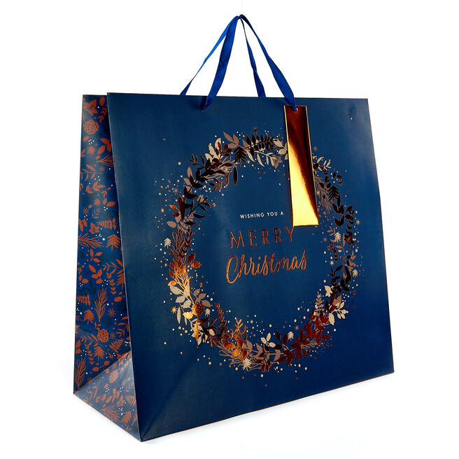 Giant Bronze Wreath Square Christmas Gift Bag