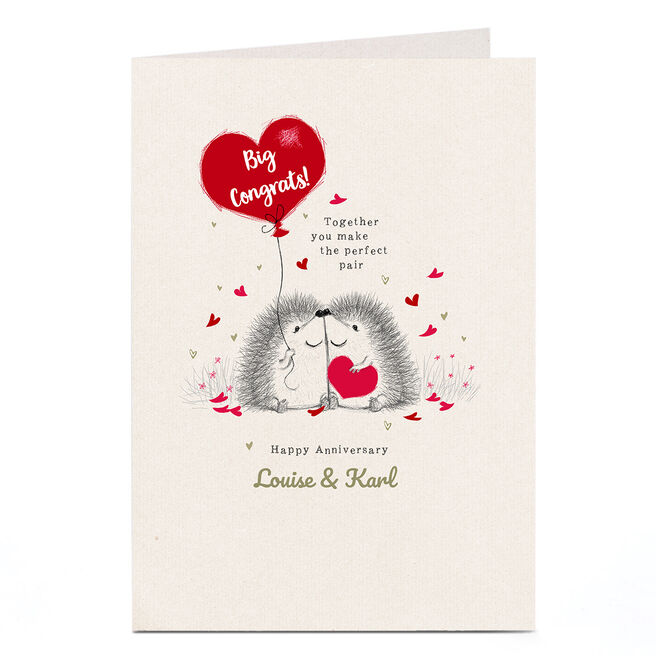 Printess Personalised Anniversary Card - Perfect Hedgehog Pair