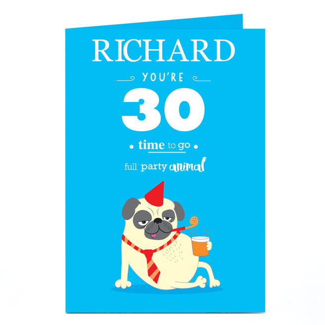 Personalised Editable Age Birthday Card - Party Pug