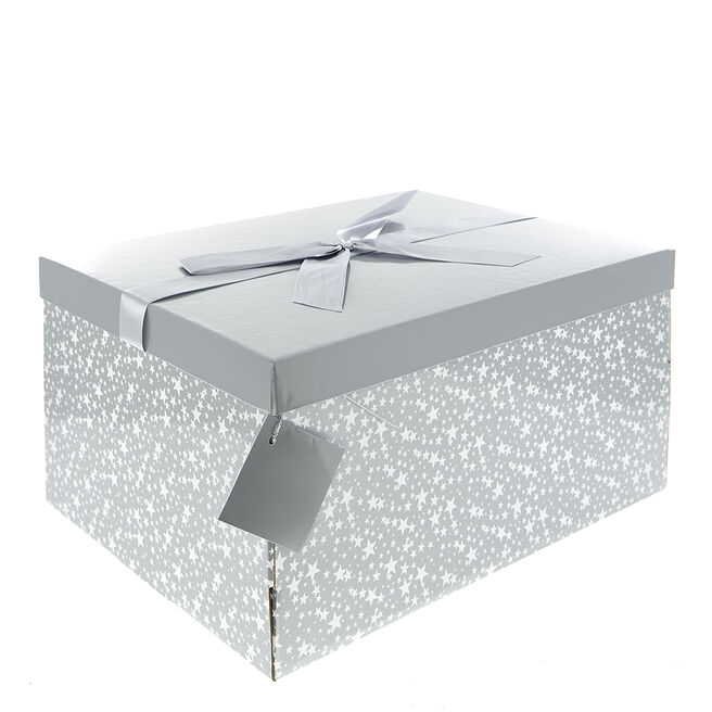 Flat-Pack Crate Gift Box - Silver & White Stars
