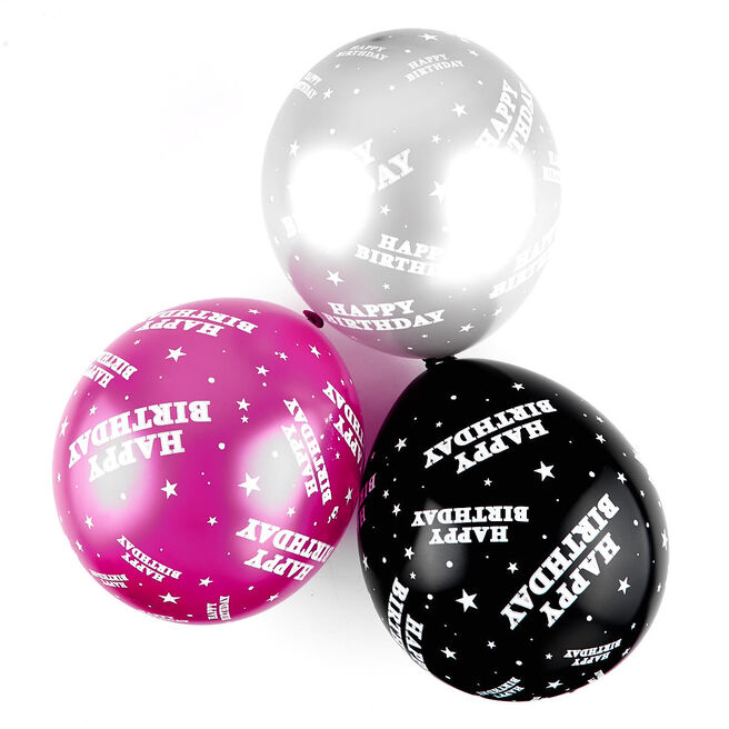 Black & Pink Latex Birthday Balloons