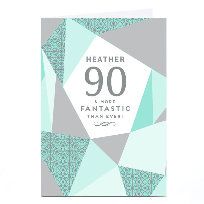 Personalised 90th Birthday Card - Geometric Mint