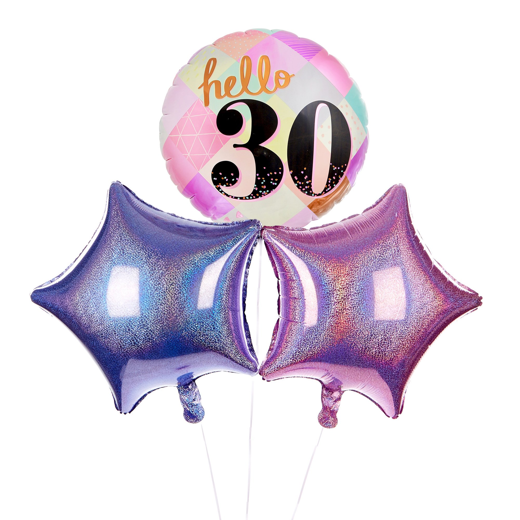 Hello 30th Birthday Balloon Bouquet - DELIVERED INFLATED!