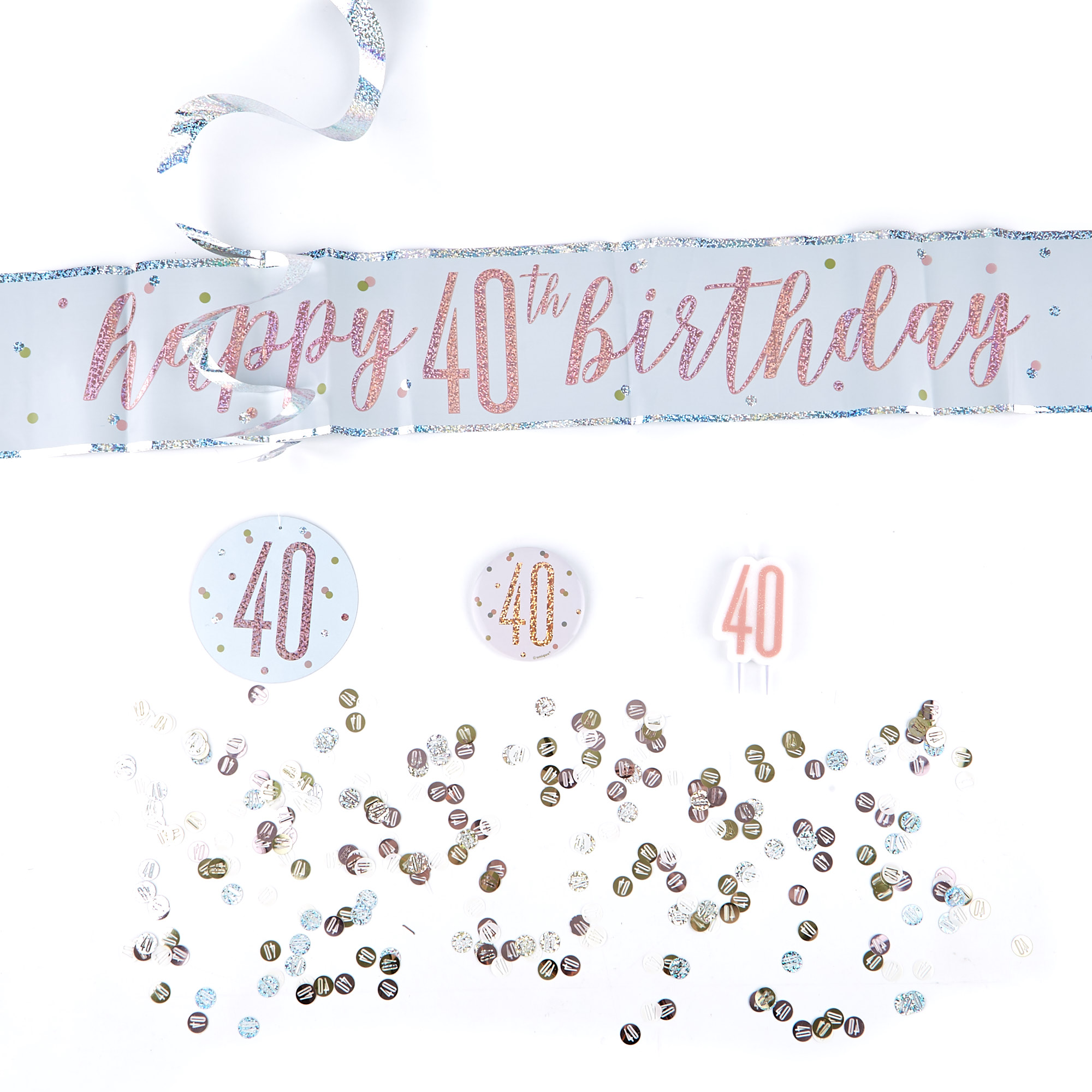 Rose Gold 40th Birthday Party Accessories Kit - 11 Pieces