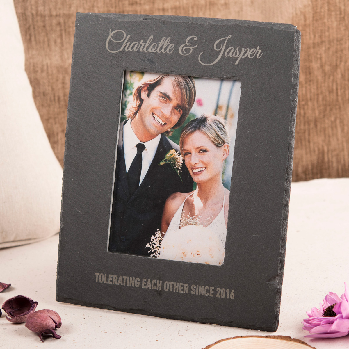Personalised Engraved Medium Slate Photo Frame - Any Message