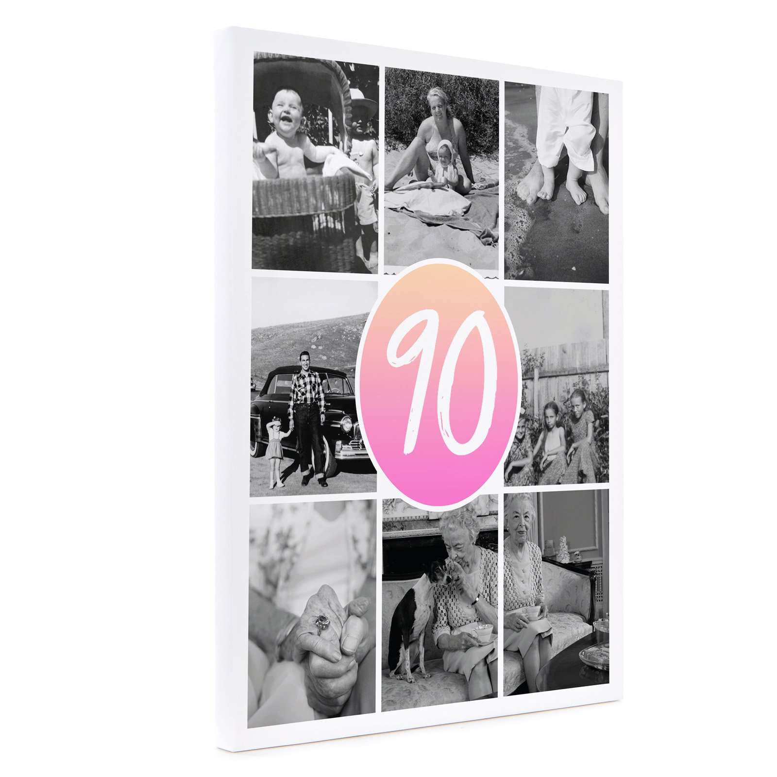 Personalised 90th Canvas 16x12 - Portrait - Pink Gradient