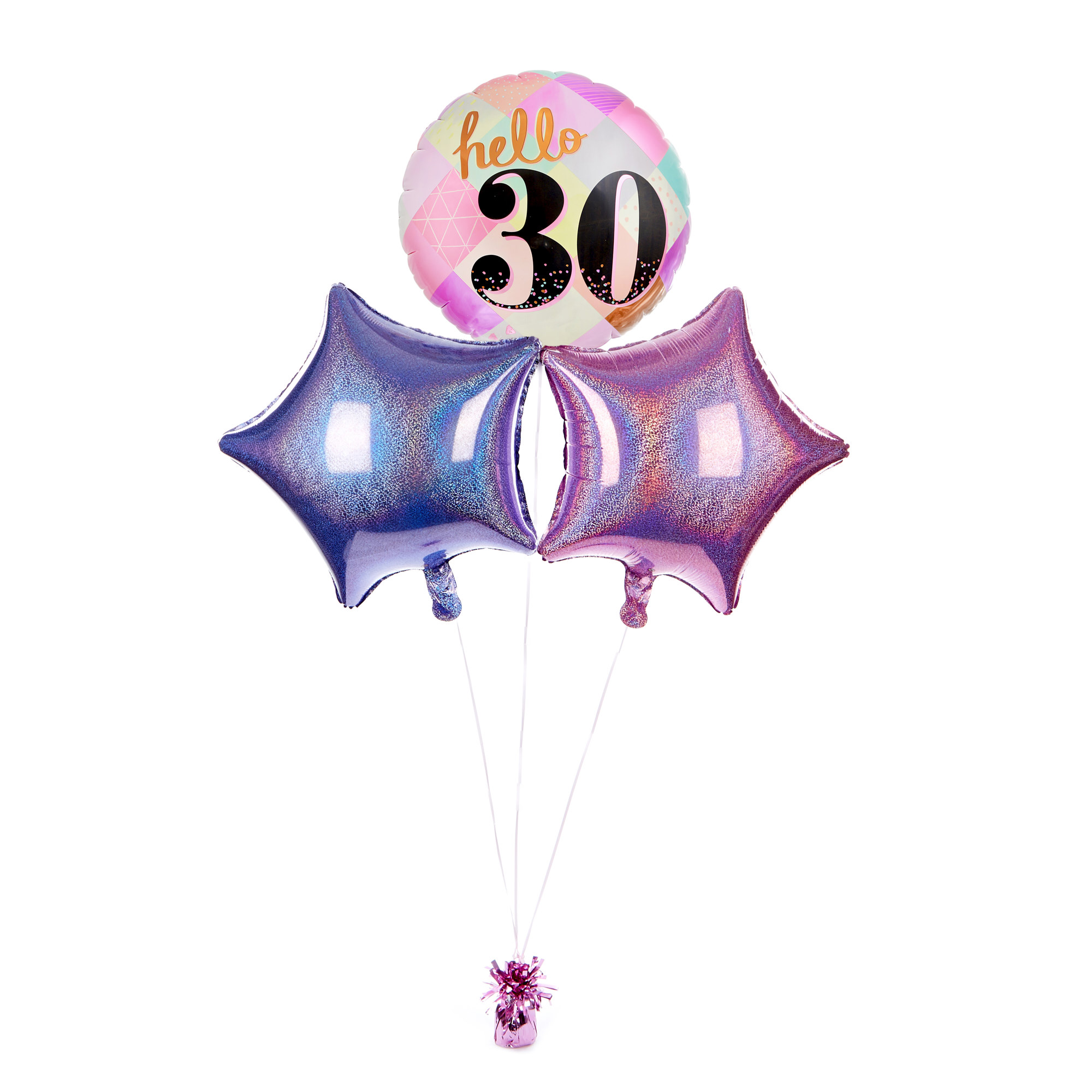 Hello 30th Birthday Balloon Bouquet - DELIVERED INFLATED!