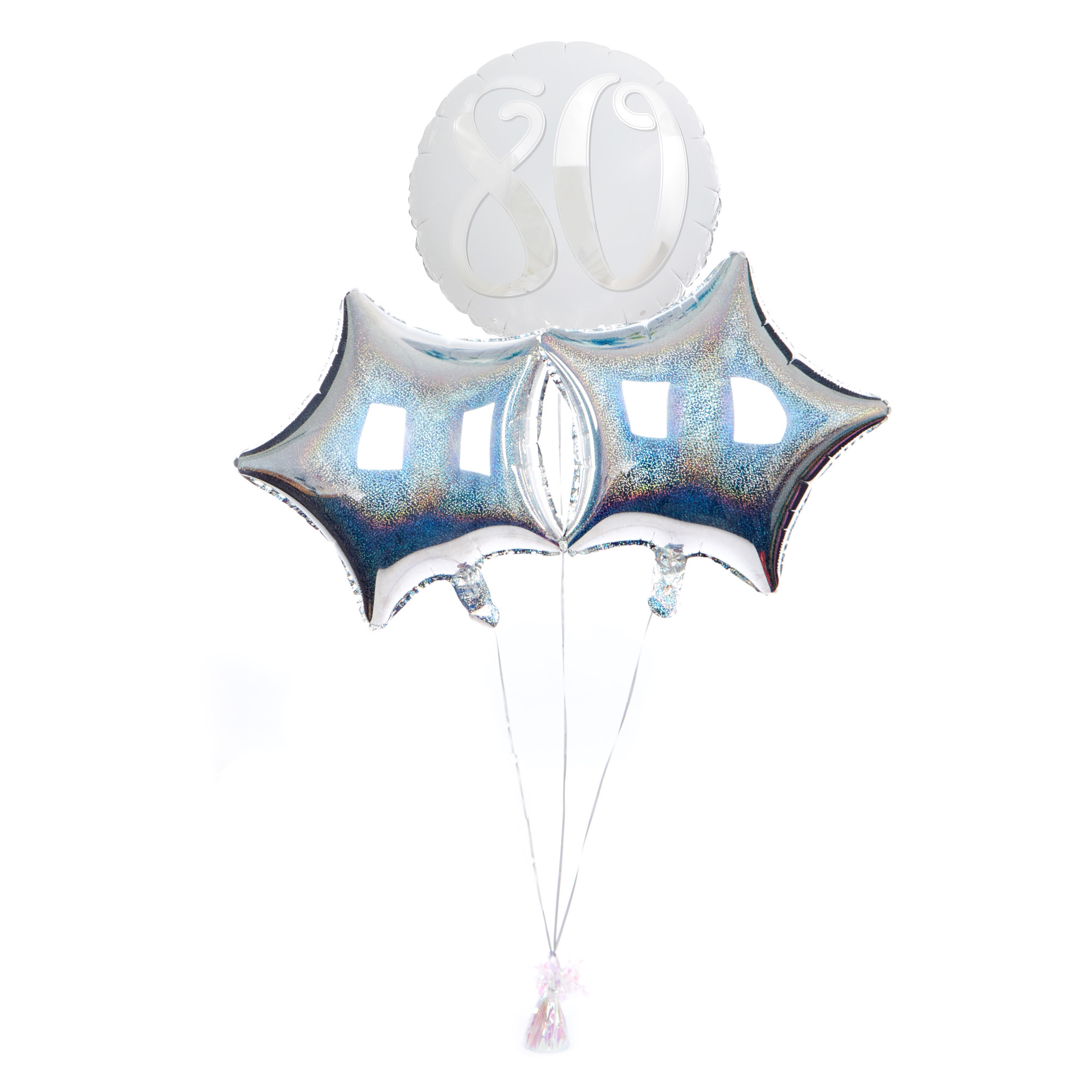 Silver & White 80th Birthday Balloon Bouquet INFLATED & FREE DELIVERY! 