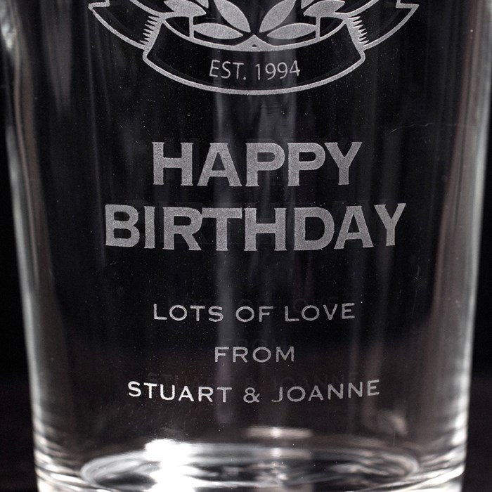 Personalised Any Age Birthday Crest Pint Glass