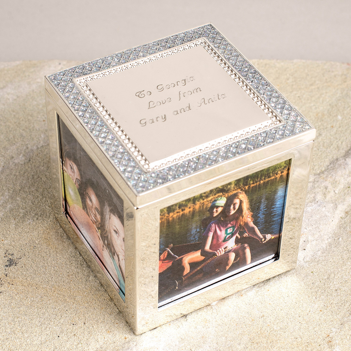 Personalised Engraved Glitter Cube Framed Trinket Box