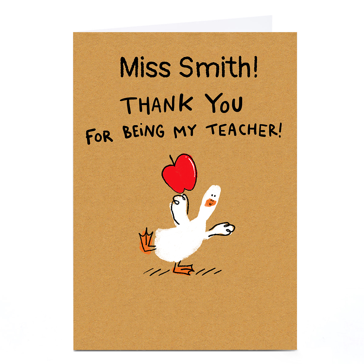 Personalised Hew Ma Thank You Teacher Card - Duck