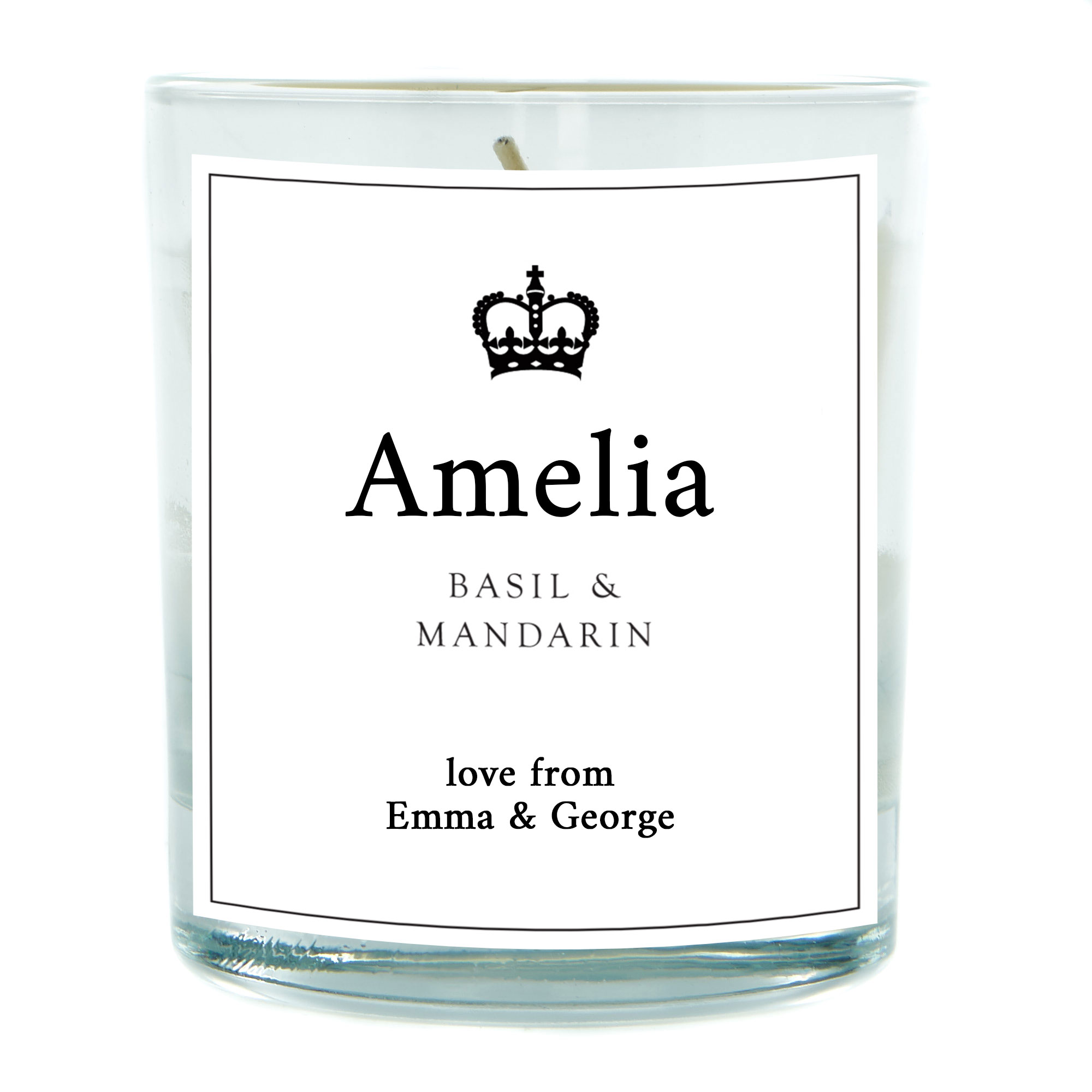 Personalised Basil & Mandarin Scented Candle - Crown
