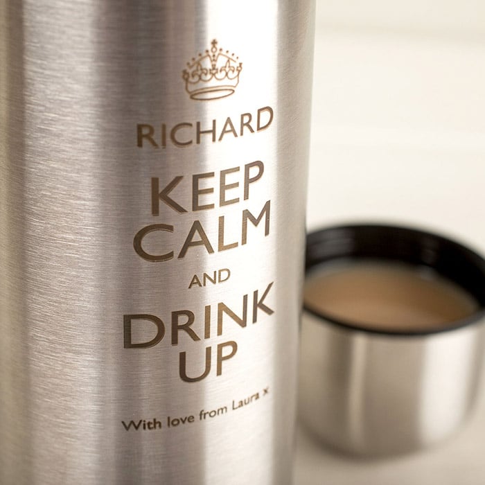 Personalised Engraved Stainless Steel Vacuum Flask - Keep Calm and Drink Up