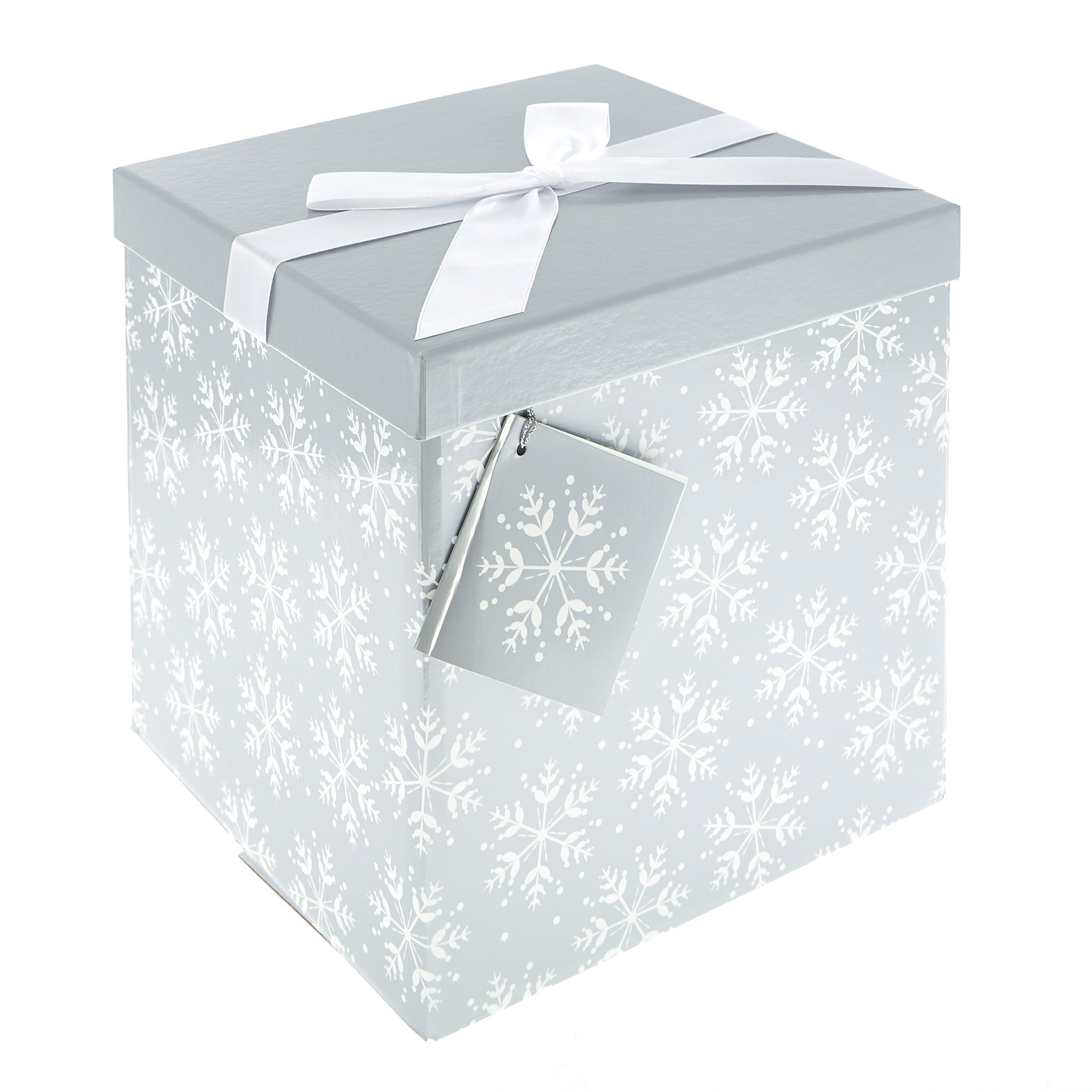 Large Silver & White Flat-Pack Christmas Gift Box 
