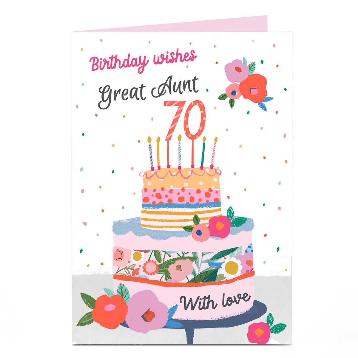 Personalised 70th Birthday Card - Wishes With Love, Great Aunt