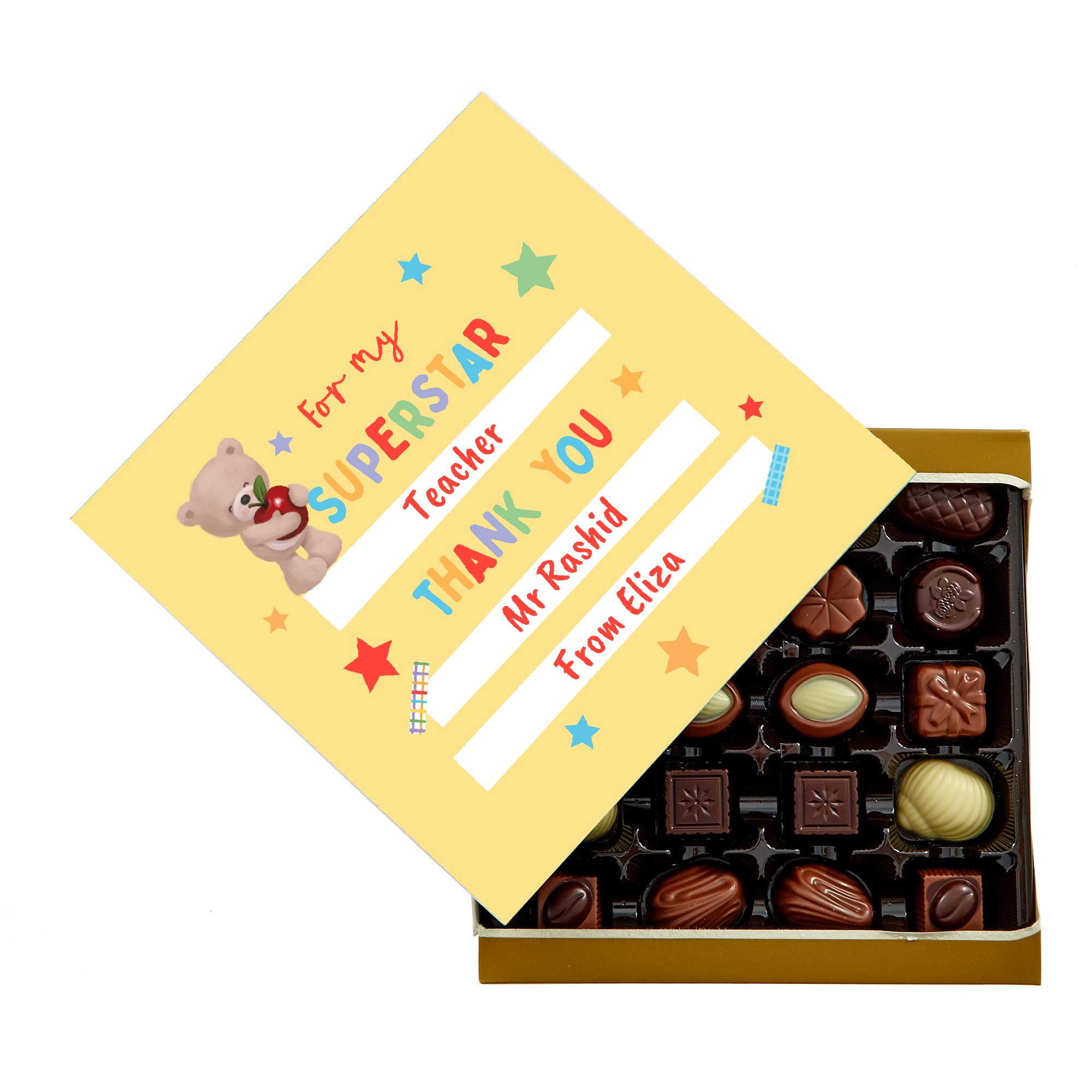 Personalised Belgian Chocolates - Hugs Bear Superstar Teacher