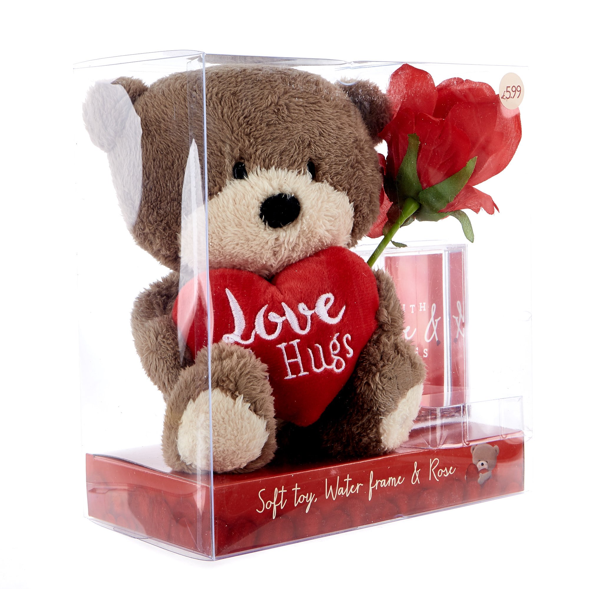 Soft Toy, Water Frame & Rose Valentine's Day Gift Set