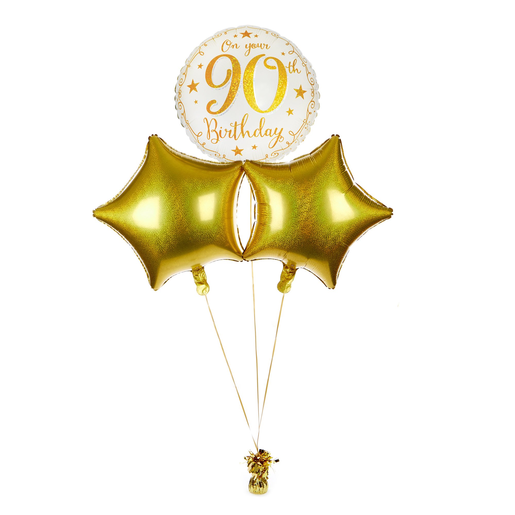 Gold Stars 90th Birthday Balloon Bouquet - DELIVERED INFLATED!