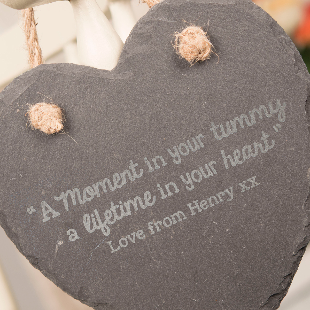 Personalised Engraved Medium Hanging Heart Slate - In Your Tummy