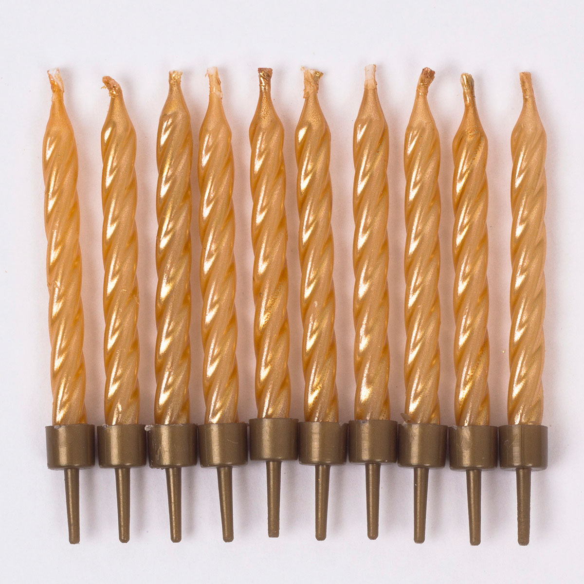 Gold Birthday Candles & Holders - Pack Of 10