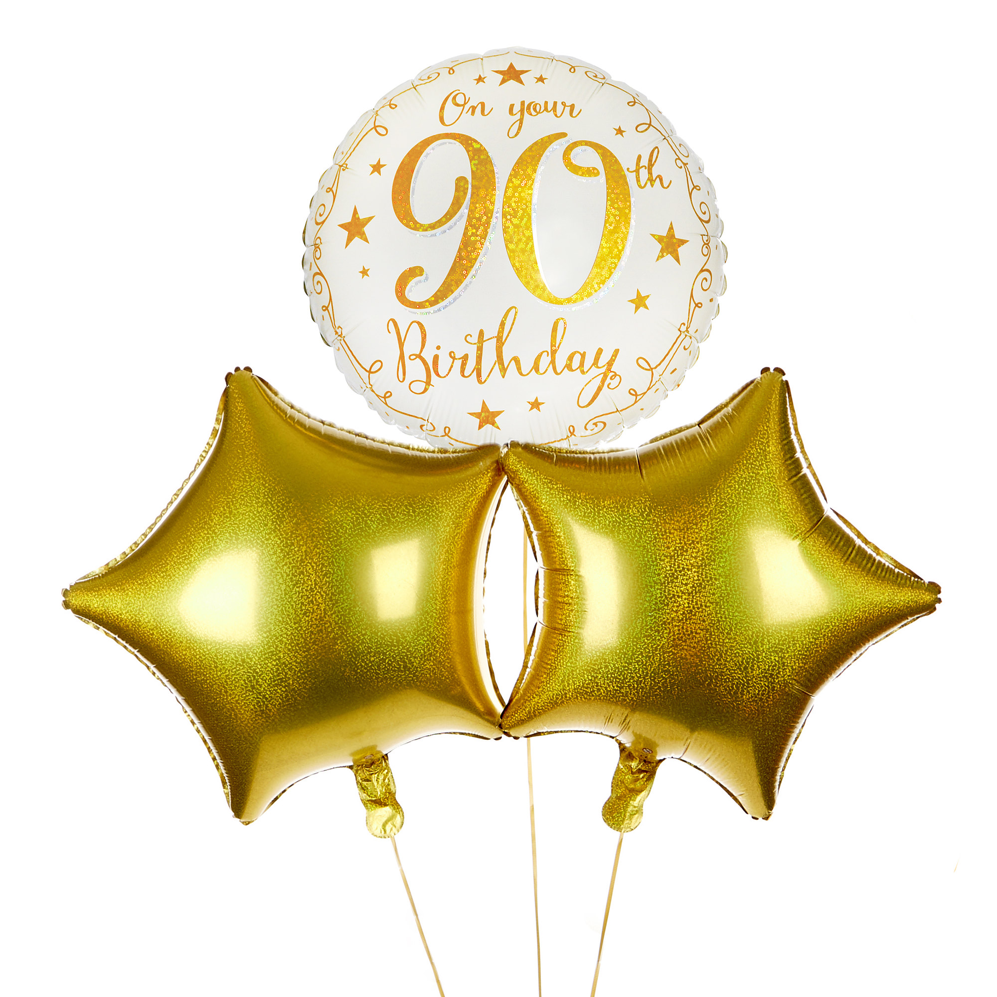 Gold Stars 90th Birthday Balloon Bouquet - DELIVERED INFLATED!