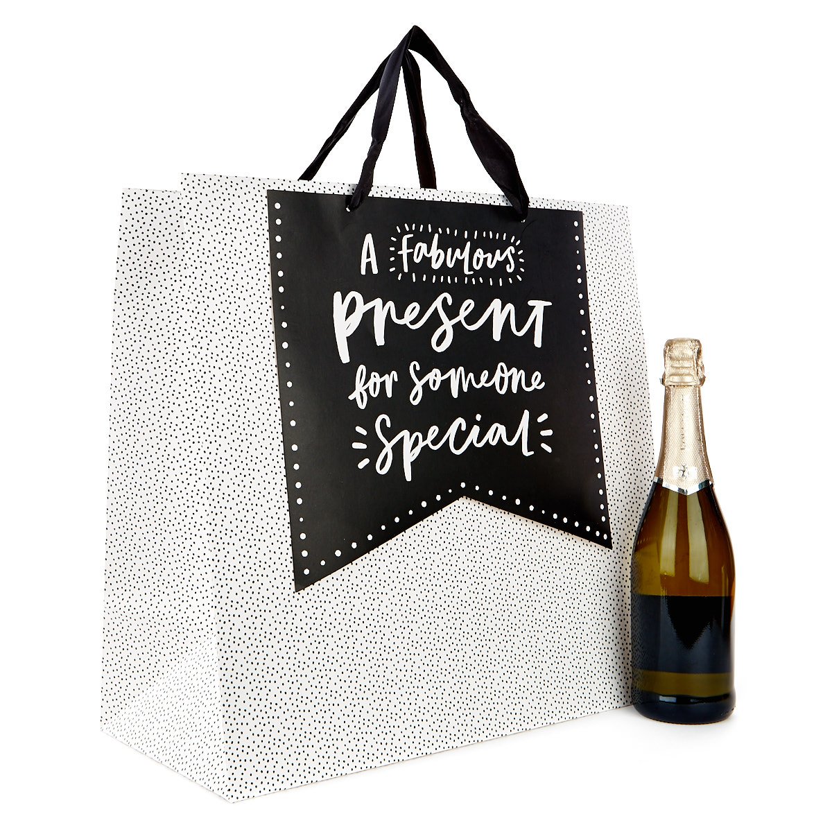 Extra Large Square Gift Bag - Black & White Spots, Fabulous Present