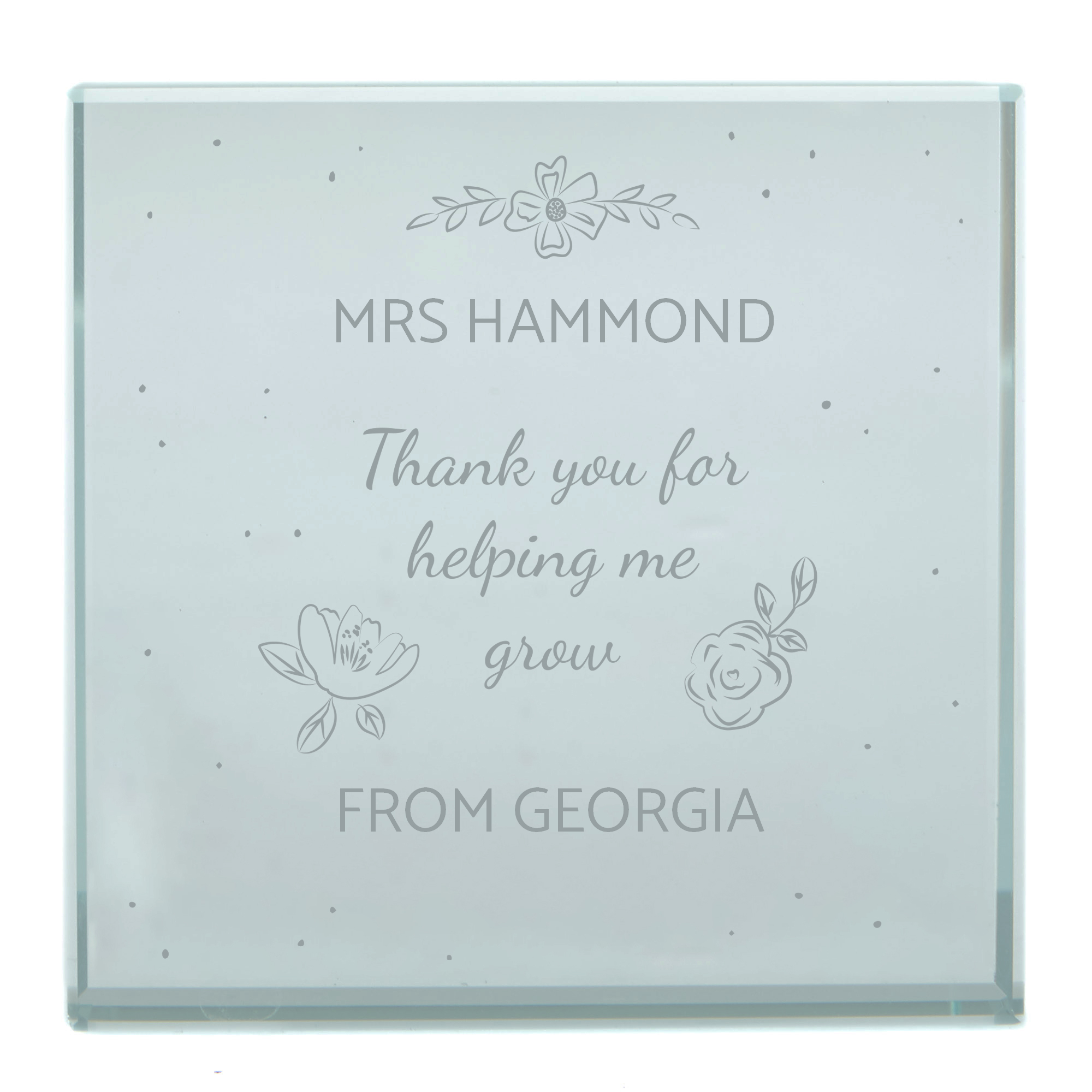 Personalised Glass Token - Thank You Teacher Floral