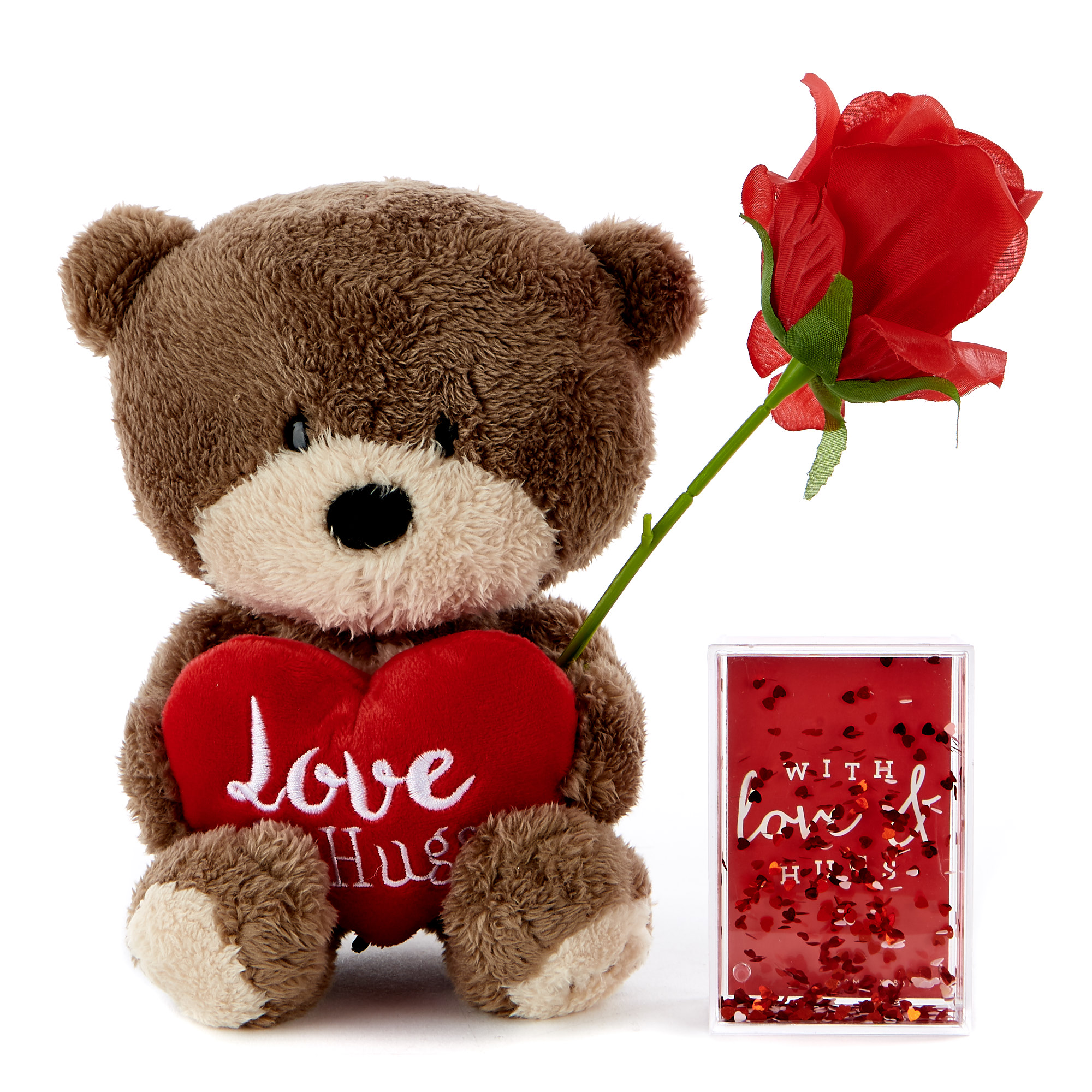 Soft Toy, Water Frame & Rose Valentine's Day Gift Set