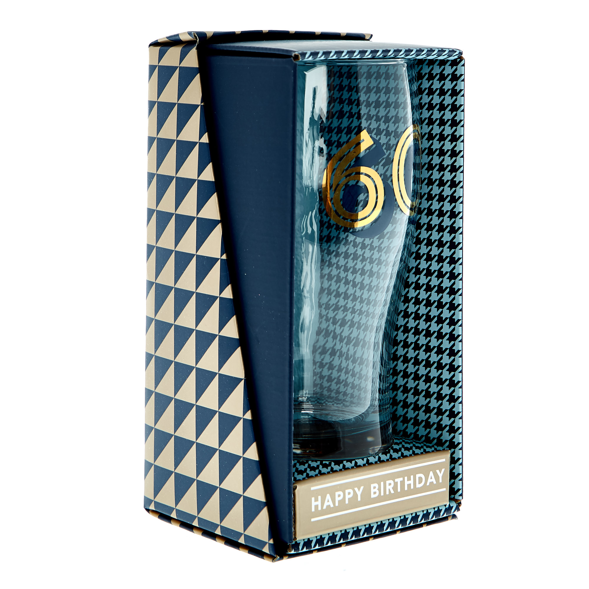 60th Birthday Pint Glass In A Box - Blue & Gold 