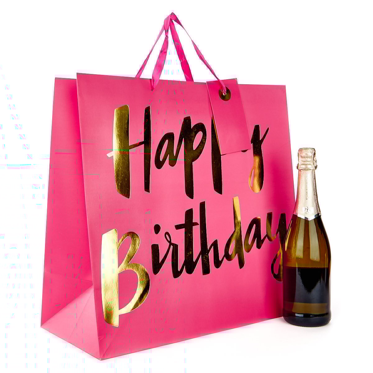 Extra Large Square Gift Bag - Pink, Happy Birthday