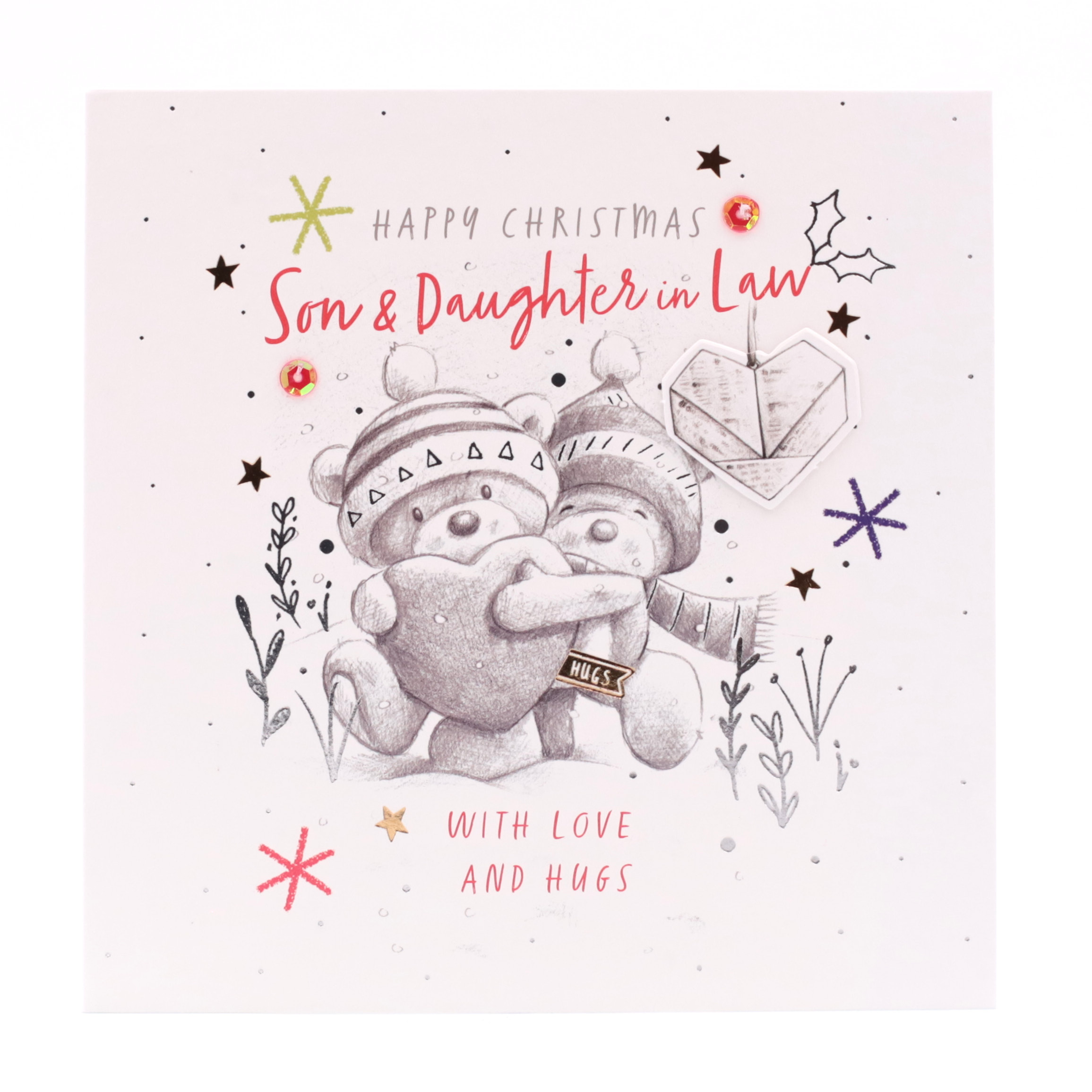 Hugs Bear Christmas Card - Son And Daughter In Law, Cute Bears
