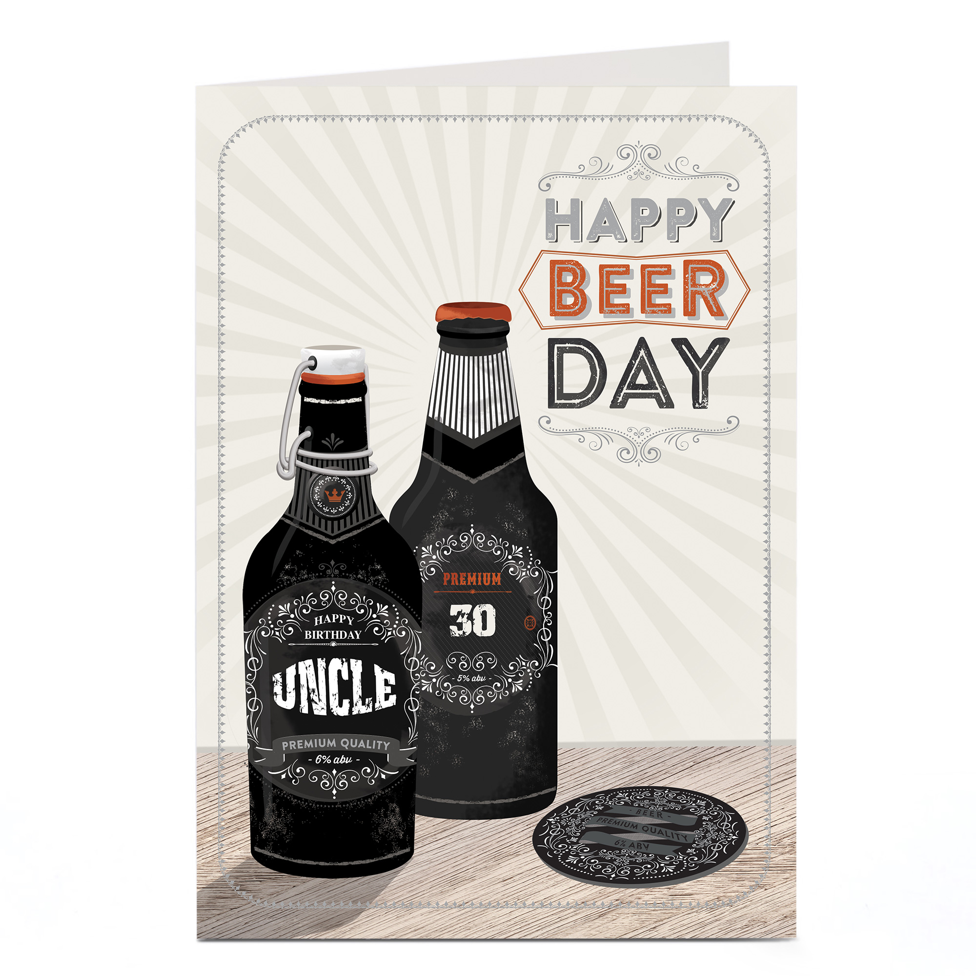 Personalised Editable Age Birthday Card - Happy Beer Day, Uncle
