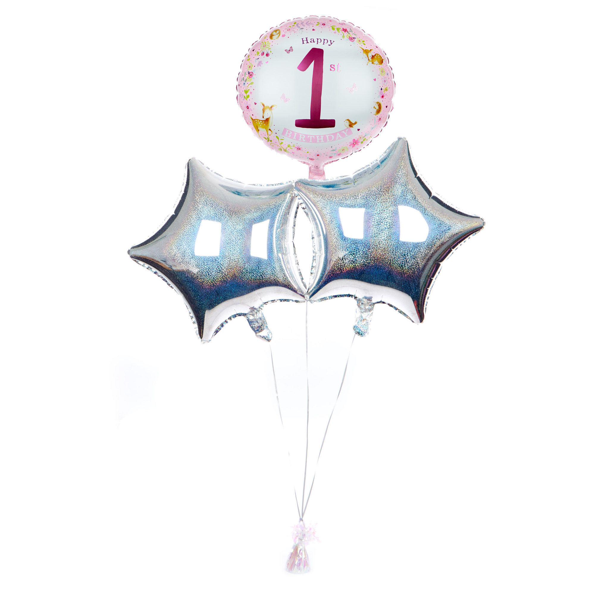 Pink Happy 1st Birthday Balloon Bouquet - DELIVERED INFLATED!