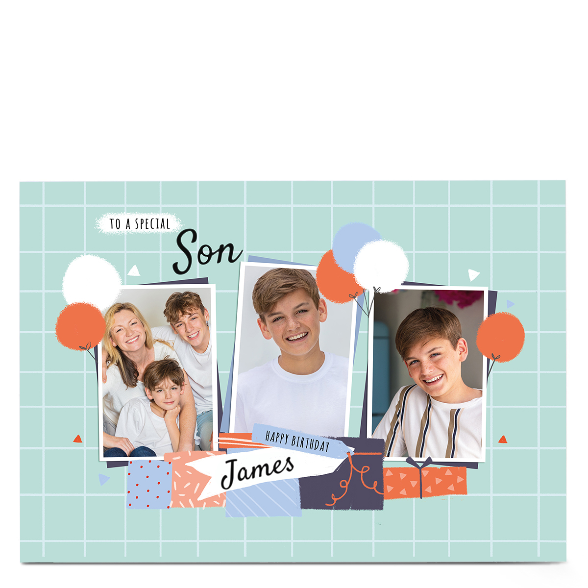 Photo Little Mono Birthday Card - 3 Photos Green