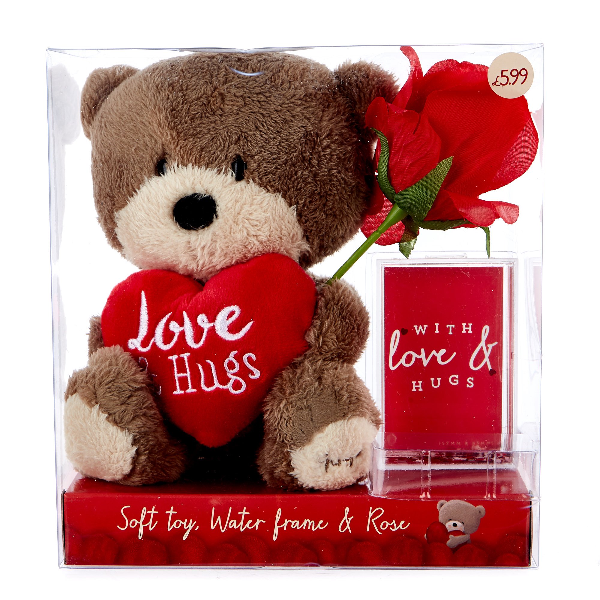 Soft Toy, Water Frame & Rose Valentine's Day Gift Set