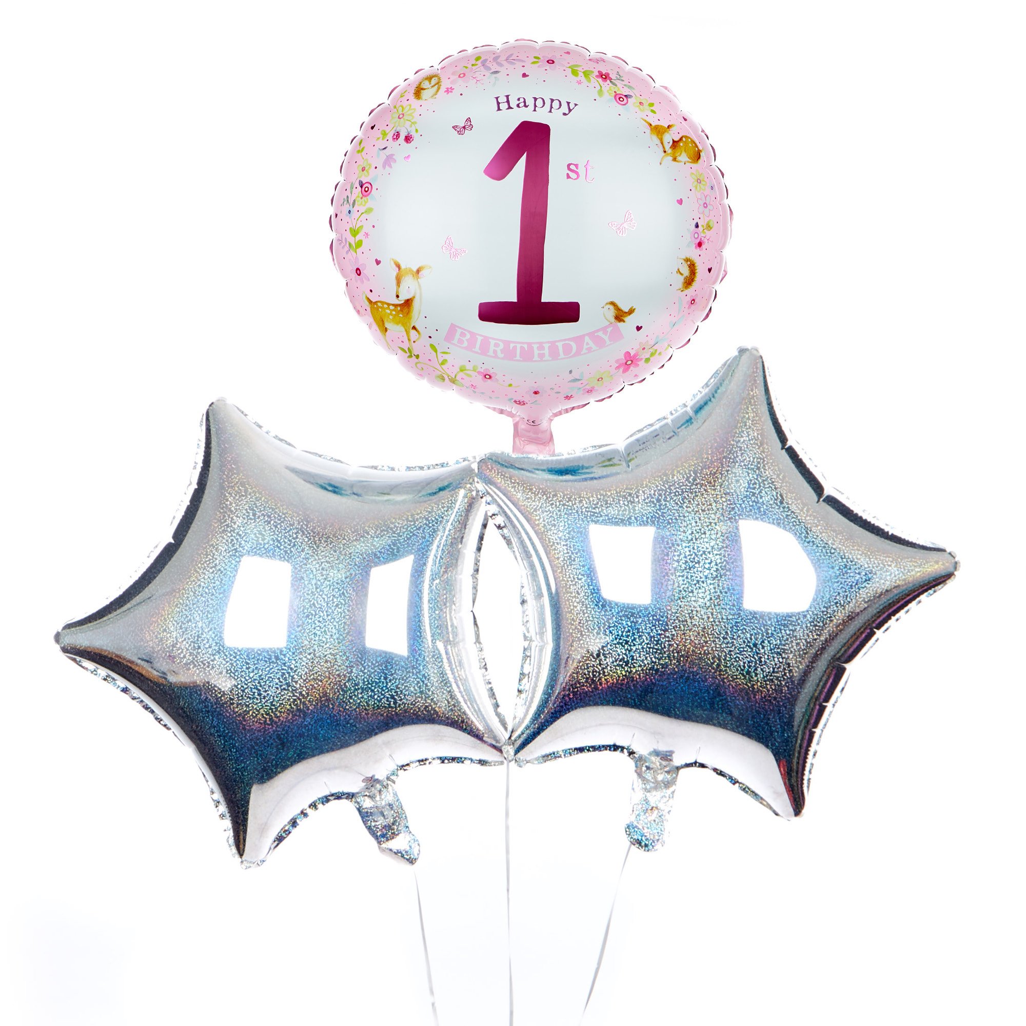 Pink Happy 1st Birthday Balloon Bouquet - DELIVERED INFLATED!