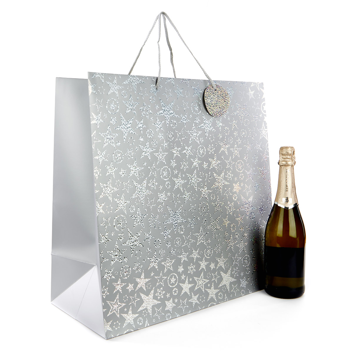 Extra Large Square Silver Stars Gift Bag