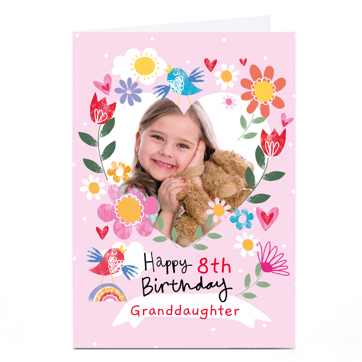 Personalised Lindsay Loves to Draw Birthday card -Floral Heart 8th Birthday Granddaughter