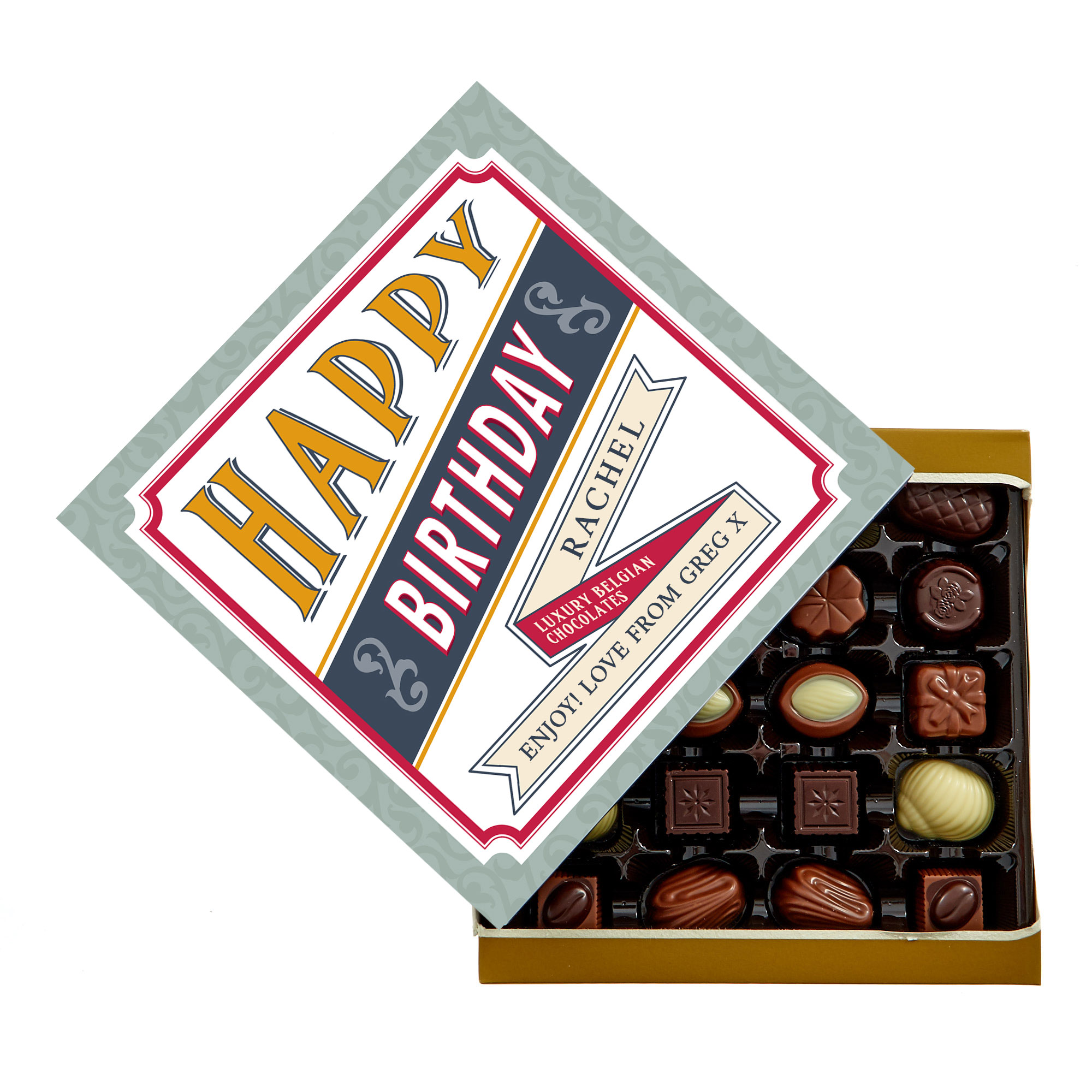 Personalised Belgian Chocolates - Retro Happy Birthday