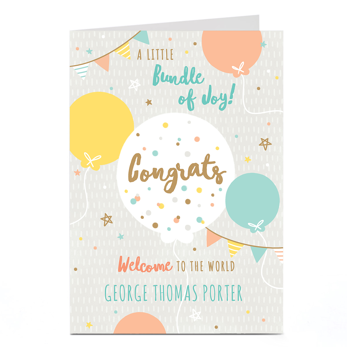Personalised Card - New Baby - Bundle of Joy Balloons