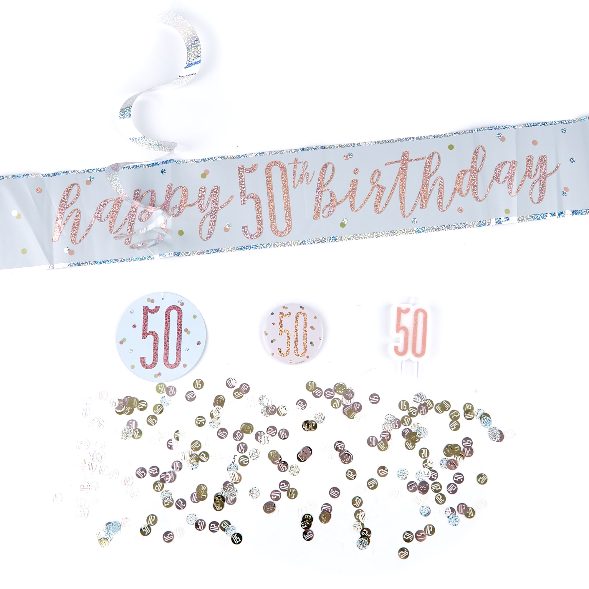Rose Gold 50th Birthday Party Accessories Kit - 11 Pieces