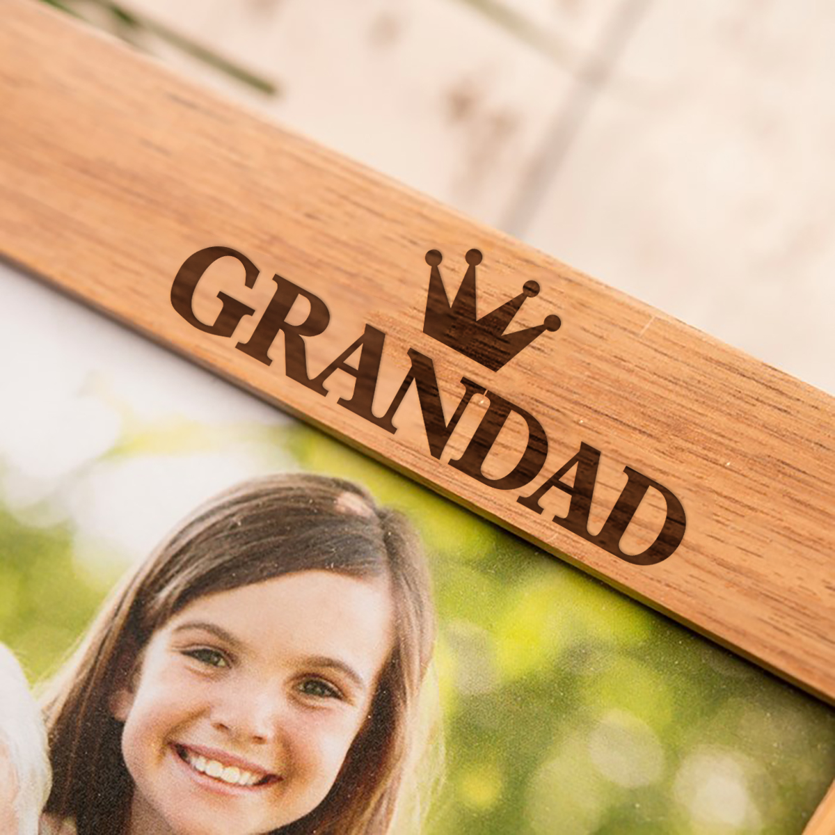 Personalised Engraved Wooden Photo Frame - Grandad Crown