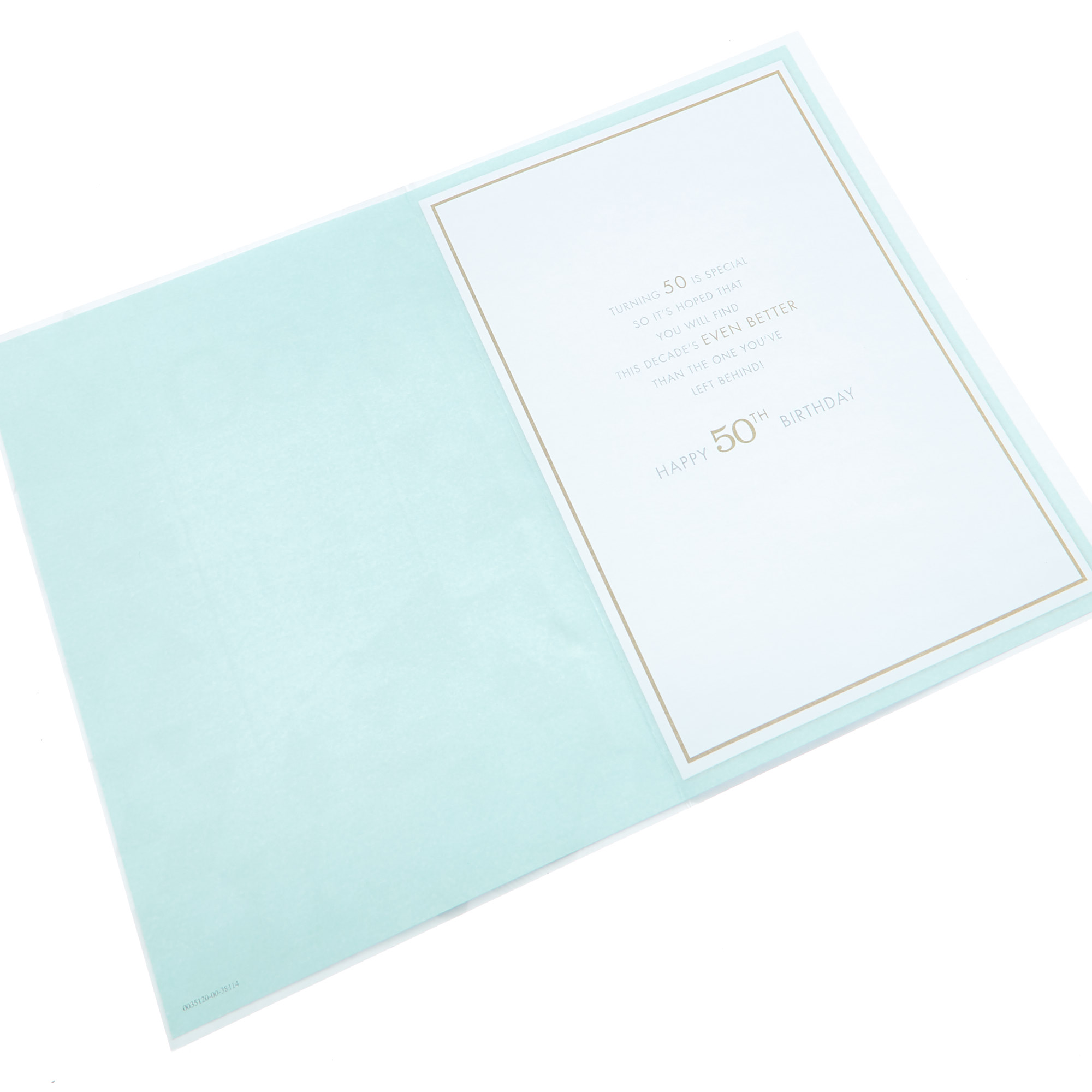 50th Birthday Card - Mint & Gold Triangles