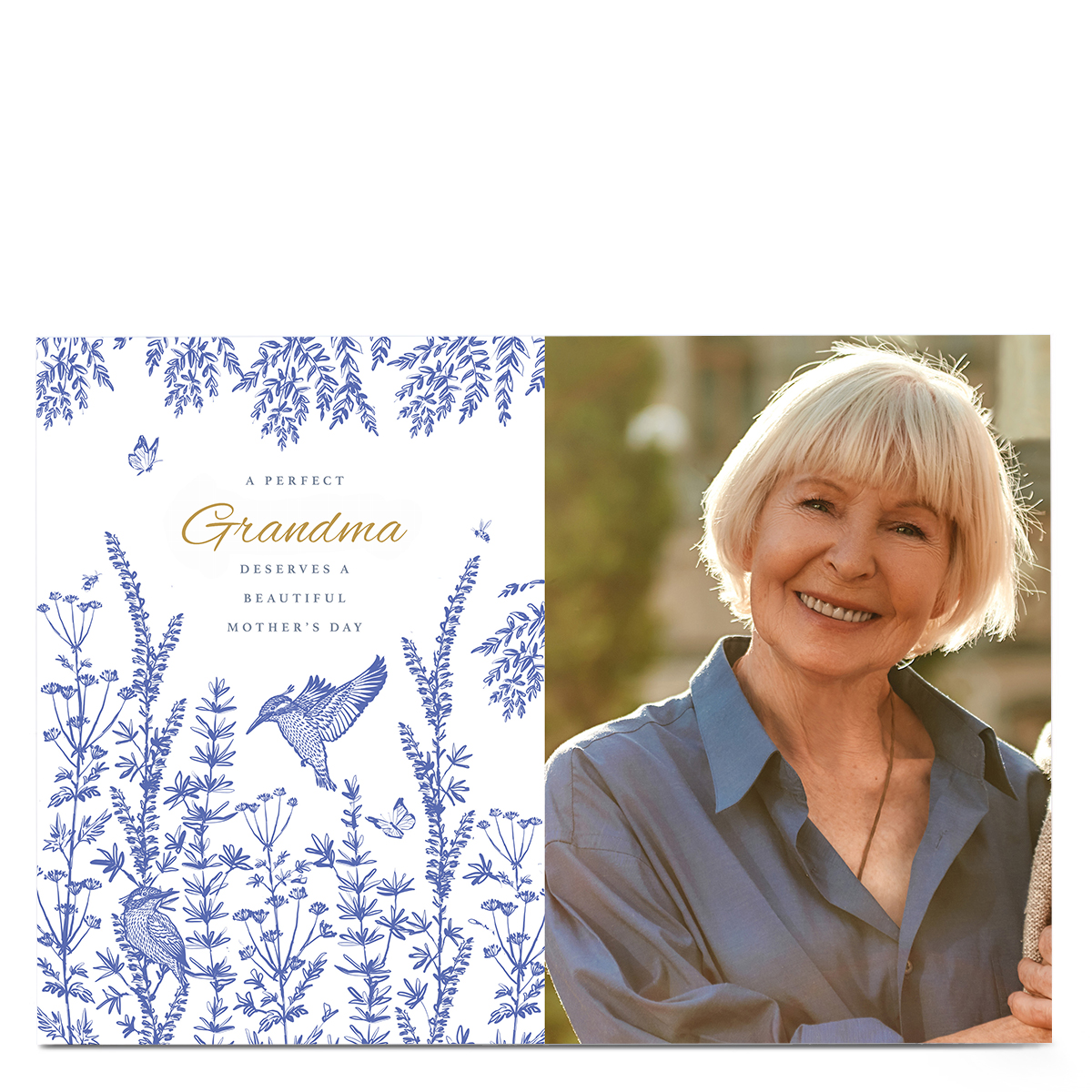 Photo Mother's Day Card - Blue Sparrow & Flowers